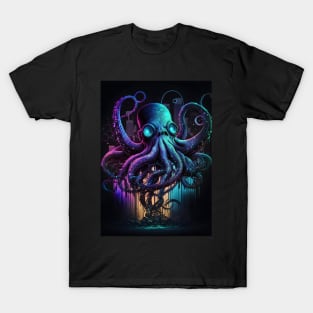 Cyberpunk Octopus Abstract Animal Sea Creature Art T-Shirt